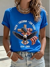  Amerikaanse onafhankelijkheidsdag Dames T-shirt Afdrukken Grafisch Amerikaanse vlag Vintage Stijlvol Klassiek Korte mouw Strakke ronde hals Normale tops Dagelijks Weekend blauw Zwart Wit Rood Zomer