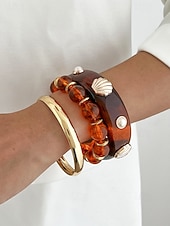 abordables Accesorios de vacaciones-Conjunto de pulsera de aleación acrílica para mujer, brazalete de moda multicolor y joyería apilable con cuentas, accesorios de muñeca estilo bohemio informal para vacaciones, viajes a la playa, uso diario y ocasiones de ocio.