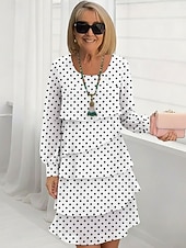 abordables Vestidos de gasa-Mujer Mini vestido Vestido de raso Vestido de cambio Vestido informal Elegante Moda Moderno Diario Exterior Fin de semana Ajuste regular A Lunares Manga Larga Cuello Barco Azul Piscina Negro Blanco