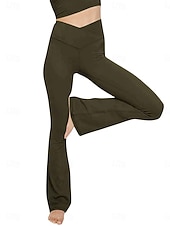 baratos Leggings lisas-Mulheres Calças leggings flare Moda Roupa de rua Básico Comprimento total Cintura Alta Tecido Cintura elástica Confortável Com Stretch Diário Ginásio Ioga Preto Azul Marinha Azul Verde Primavera