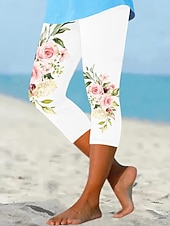 preiswerte -Damen Chinos Leggings Urlaub Vintage Streetwear Capris Hohe Taille Blumen Grafik Drucken Komfort Weich Bequem Dehnbar Täglich Outdoor Urlaub Weiß Sommer Frühling Herbst Schmale Passform