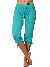 cheap Athletic Shorts-Women's Capri shorts Capri Pants Summer Shorts Fashion Streetwear Basic Calf-Length High Waist Plain Drawstring Pocket Elastic Waist Breathability Comfortable Micro-elastic Daily Vacation Street