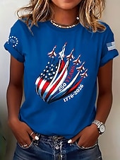  Ημέρα Ανεξαρτησίας Αμερικανική Επέτειος Πατριωτικό Γυναικείο T-Shirt Εκτύπωση Γραφικών Γραμματοσειρά Vintage Στυλάτο Κλασικό Κοντομάνικο Crew Neck Κανονικά Τόπες Καθημερινά Μπλε Μαύρο Λευκό Γκρι