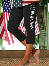  День независимости Патриотические женские капри леггинсы отпуск винтажная мода длина до голени средняя талия брюки графический флаг печать американского флага комфортные мягкие дышащие эластичные