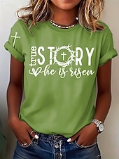 abordables Camiseta de Pascua-Semana Santa Mujer Camiseta Estampado Graphic Letra Elegante Clásico Casual Manga Corta Cuello Barco Tops regulares Diario Azul Piscina Negro Blanco Verde Trébol Verano Primavera