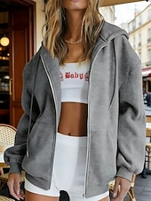 Недорогие Толстовки и Кофты-Женская объемная толстовка на молнии с длинными рукавами, повседневная толстовка с капюшоном и карманами для повседневной носки, несколько цветов.