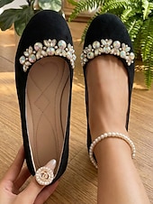 preiswerte Brautmutter/Bräutigammutter-Pinkfarbene Wildleder-Ballerinas für Damen mit Strassverzierungen – bequeme Slipper für Alltag, Arbeit und Shopping