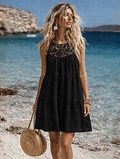 economico Vestiti-Per donna Mini Abito Abiti effetto lino Vestito Estivo Abito a trapezio Abito Estivo Vacanza Casual Quotidiano Spiaggia Vestibilità comoda Semplice Senza Maniche All'americana Blu blu navy Nero Bianco