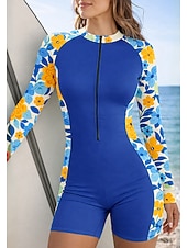 levne Rash guardy One Piece-Dámské Ochrana proti vyrážce Plavky Atletické plavky Květinový Zapni Vyjímatelné vycpávky Přední zip UV ochrana proti slunci UPF50+ Ultra lehký (UL) Dlouhý rukáv Plavky Ochrana proti vyrážce