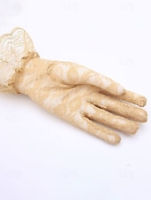 baratos Casamento ACC-Luvas femininas de poliéster com renda, design floral elegante e transparente, macias e leves, estilo clássico vintage em diversas cores, ideais para noivas, casamentos, festas noturnas, formaturas e eventos formais.