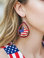 tanie Akcesoria-Amerykański 250. Jubileusz Kwiatowe Drewniane Kolczyki w Kształcie Łzy z Flagą USA lekkie Patriotyczne Biżuteria z Długimi Kolczykami dostępne w wielu stylach Casual Boho Styl na co dzień