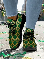  Damskor med shamrockmönster och St. Patrick's Day-motiv - Lätta, andningsbara snörskor för parader, festivaler, resor och promenader &aktiv fritidskläder