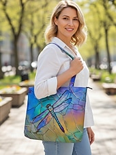 お買い得  旅行用バッグ-女性用ポリエステルトートバッグ、大容量、ジッパー開閉、トンボプリント、複数のデザイン、休暇や普段使いに最適