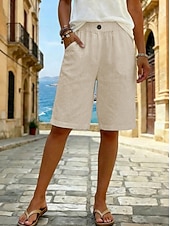 abordables Bas-Femmes Pantalon effet lin Bermuda Pantalon capri Shorts Décontracté Quotidien Court Taille Moyenne Uni Poches Latérales Respirabilité Confortable Non Elastique Sortir Week-end Noir Blanche Jaune Vert