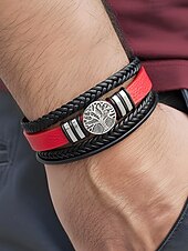 billiga Herrsmycken-Herrarmband i flerskiktat konstläder med vikingatrender – flätat konstläderarmband i flera färger, bohemisk punkstil för strandsemester, vardagskläder och present till honom