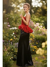 cheap Long Dresses &amp; Gowns-Mermaid Trumpet Floor Length Wedding Guest Dress Formal Dresses Evening Gown Prom Dresses Elegant Sleeveless Sweetheart Prom Formal Satin Stretch Fabric with Color Block