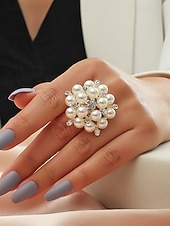 Недорогие Свадьба ACC-Женское кольцо с искусственным жемчугом, элегантное регулируемое коктейльное кольцо золотого и серебряного цвета, винтажное свадебное украшение для свадеб, вечеринок, вечерних мероприятий и торжественных случаев.