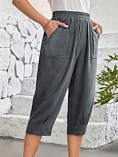 tanie spodnie proste-Damskie Typu Chino Urlop Moda Moda miejska Długość do łydki Wysoka talia Równina Kieszeń Elastyczny pas Wygodne Komfort Miękka Elastyczny Na zewnątrz Ulica Jasnoszary Wino Granatowy Morelowy Lato