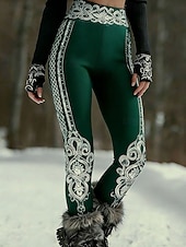 baratos impressão viking-Mulheres Leggings Férias Vintage Estilo Étnico Comprimento total Cintura Alta Gráfico Geométrica Macio Confortável Com Stretch Diário Casa Ao ar livre Vinho Preto Azul Marinho Verde Verão Primavera