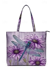 お買い得  旅行用バッグ-女性用ポリエステルトートバッグ、大容量、ジッパー開閉、トンボプリント、複数のデザイン、休暇や普段使いに最適