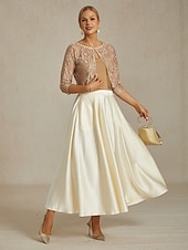 お買い得  レーストップ-女性用 ジャケット パーティー レース フラワー カジュアル／普段着 エレガント レギュラー アウターウェア 七分袖 夏 シャンパン S