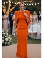 preiswerte Bodenlänge-Schlauchkleid Bodenlang Kleid für Hochzeitsgäste Abendkleid Cape-Kleid Brautmutterkleid Ärmellos U-Boot-Ausschnitt Elegant Formell Formeller Abend Geburtstag Stretchstoff mit Einfarbig