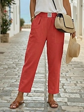  Per donna Pantaloni in cotone e lino Pantaloni Eleganti Pantaloni Estivi 100% cotone Tinta unita Classico Lunghezza alla caviglia Misura del girovita medio Tasca Baggy Design con Coulisse Elastica
