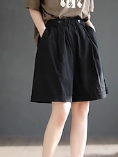 billige Benklær til kvinner-Dame Imitert bomullslin kinesisk Shorts Sommershorts Ferie Mote Gatemote Full lengde Høy Midje عادي Lomme Elastisk midje comfy Komfort Myk Elastisk utendørs Gate Aprikos Svart Grønn Kakifarget Sommer