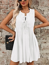 ieftine Rochii Albe Casual-Pentru femei Rochie Mini Rochie albă Modă Modern În aer liber Vacanță Ieșire Fit regulat Simplu Fără manșon În V Albastru piscină Negru Alb Roșu-aprins Vară Primăvară