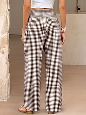 cheap Wide Leg &amp; High Waisted-Women's Wide Leg Chinos Vacation Fashion Streetwear Full Length High Waist Plaid Pocket Elastic Waistband Printing Comfy Comfort Soft Stretchy Daily Outdoor Street Blue Black Yellow Pink Spring Fall