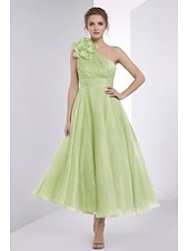 お買い得  Aラインのイブニングドレス-Ａライン アンクル丈 ウェディングゲストドレス フォーマルドレス イブニングガウン 卒業ドレス エレガント ノースリーブ ワンショルダー プロムドレス フォーマル オーガンザ ととも​​に 刺繍の花