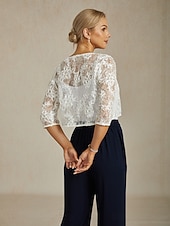 economico Giacche-Per donna Giacca Matrimonio Pizzo Floreale Casual / Quotidiano Elegante Capispalla Manica 3/4 Estate Bianco S