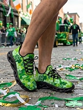  miesten Pyhän Patrickin päivän apilankuvioiset lenkkarit - kevyet urheilukengät ilmatyynypohjalla, vihreät &kultainen muotoilu, sopii erinomaisesti vapaa-ajan käyttöön &paraatit