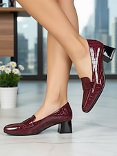 billiga Lätta damskor-mörkgröna krokodilpräglade loafers för kvinnor - eleganta pumps med fyrkantig tå och blockklack för dagligt arbete, kontor, business casual &amp;professionella kläder