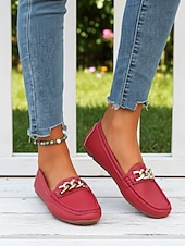 economico Slip-ons e mocassini da donna-Mocassino Rosso da Donna con Catena - Scarpe Slip-On Morbide e Confortevoli per Donna Stile Classico e Chic per Lavoro Ufficio Viaggi Giornaliero e Passeggiate in Città