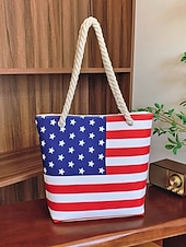  Verenigde Staten 250e Verjaardag Dames Canvas Amerikaanse Vlag Tote Bag Grote Capaciteit Rits Top Schouder Handtas met Touwhandvatten Strandvakantie  Dagelijks Casual Gebruik