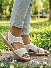 economico Sandali Piani-sandali casual da donna in rete traspirante bianca - scarpe estive leggere da donna, per passeggiate quotidiane, viaggi, passeggiate in giardino, gite in spiaggia e abbigliamento casual per attività all'aria aperta