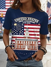  Amerikanischer Unabhängigkeitstag Damen T Shirt Druck Grafik Flagge Stilvoll Klassisch Lässig Kurzarm Rundhalsausschnitt Rundhals Normale Oberteile Täglich Blau Rote Rot / Blau Sommer Frühling