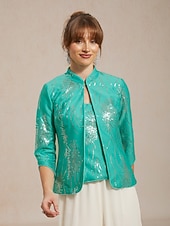  Naisten Pusero Mekkoiset topit Ilta Topit Paljetti Sulka Tyylikäs 3/4 hiha Pystykaulus Tavalliset topit Iltajuhlat Muodolliset vaatteet Cocktail-asu Telkkä Kevät Syksy Talvi