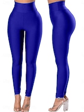 cheap Plain Leggings-Women's Trousers Leggings Fashion Streetwear Basic Full Length High Waist Plain Pocket Elastic Waist Comfortable High Elasticity Daily Gym Running Blue Black White Burgundy Spring Fall Regular Fit