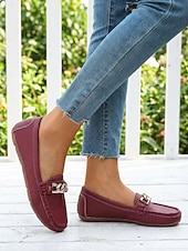 economico Slip-ons e mocassini da donna-Mocassino Rosso da Donna con Catena - Scarpe Slip-On Morbide e Confortevoli per Donna Stile Classico e Chic per Lavoro Ufficio Viaggi Giornaliero e Passeggiate in Città