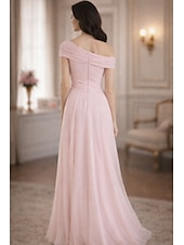 cheap Floor Length-A-Line Dress Floor Length Party Dress Cocktail Dress Wedding Guest Dress Mother of the Bride Dress Short Sleeve Bateau Neck Elegant Vintage Formal Chiffon with Ruched Appliques Flower