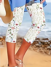 cheap Graphic Leggings-Women's Chinos Leggings Cropped Pants Vacation Vintage Streetwear Capris High Waist Floral Graphic Printing Comfort Soft Comfortable High Elasticity Daily Outdoor Vacation White Summer Spring Fall