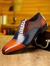 voordelige Oxford Schoenen-Herenschoenen van imitatieleer voor bruiloften, tweekleurig vetersluitingsdesign, perfect voor de bruidegom en zijn getuigen.