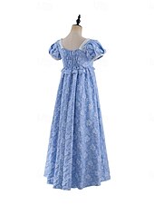preiswerte Kleid-Retro Vintage Mittelalterlich Renaissance Bodenlang Kleid Ballkleid Kleid im Regency-Stil Puffärmel / Ballon Jacquard Blumen Kostüm Damen Halloween Karneval Abschlussball Hochzeit Maskerade Erwachsene