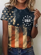  Amerikanischer Unabhängigkeitstag Damen T Shirt Druck Grafik Flagge Stilvoll Klassisch Lässig Kurzarm Rundhalsausschnitt Rundhals Normale Oberteile Täglich Blau Rote Rot / Blau Sommer Frühling