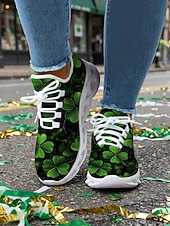 billiga Kvinno skor-Gröna keltiska sneakers med snörning för damer, St. Patrick's Day - Lätta, vadderade promenadskor för irländska festivaler, parader, fester och resor &amp;vardagskläder