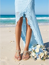 preiswerte Braut-Flache Sandalen mit goldenen Strasssteinen für Damen – elegante T-Riemen-Sandalen im Bohème-Stil für den Sommer, den Strandurlaub und Freizeitausflüge