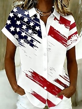 tanie Dzień Niepodległości Top-Koszula damska na Dzień Niepodległości Ameryki krótki rękaw graficzna flaga vintage stylowa casual kołnierzyk zwykła góra codzienna biała czerwona lato wiosna