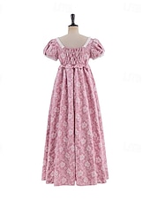 preiswerte Kleid-Retro Vintage Mittelalterlich Renaissance Bodenlang Kleid Ballkleid Kleid im Regency-Stil Puffärmel / Ballon Jacquard Blumen Kostüm Damen Halloween Karneval Abschlussball Hochzeit Maskerade Erwachsene